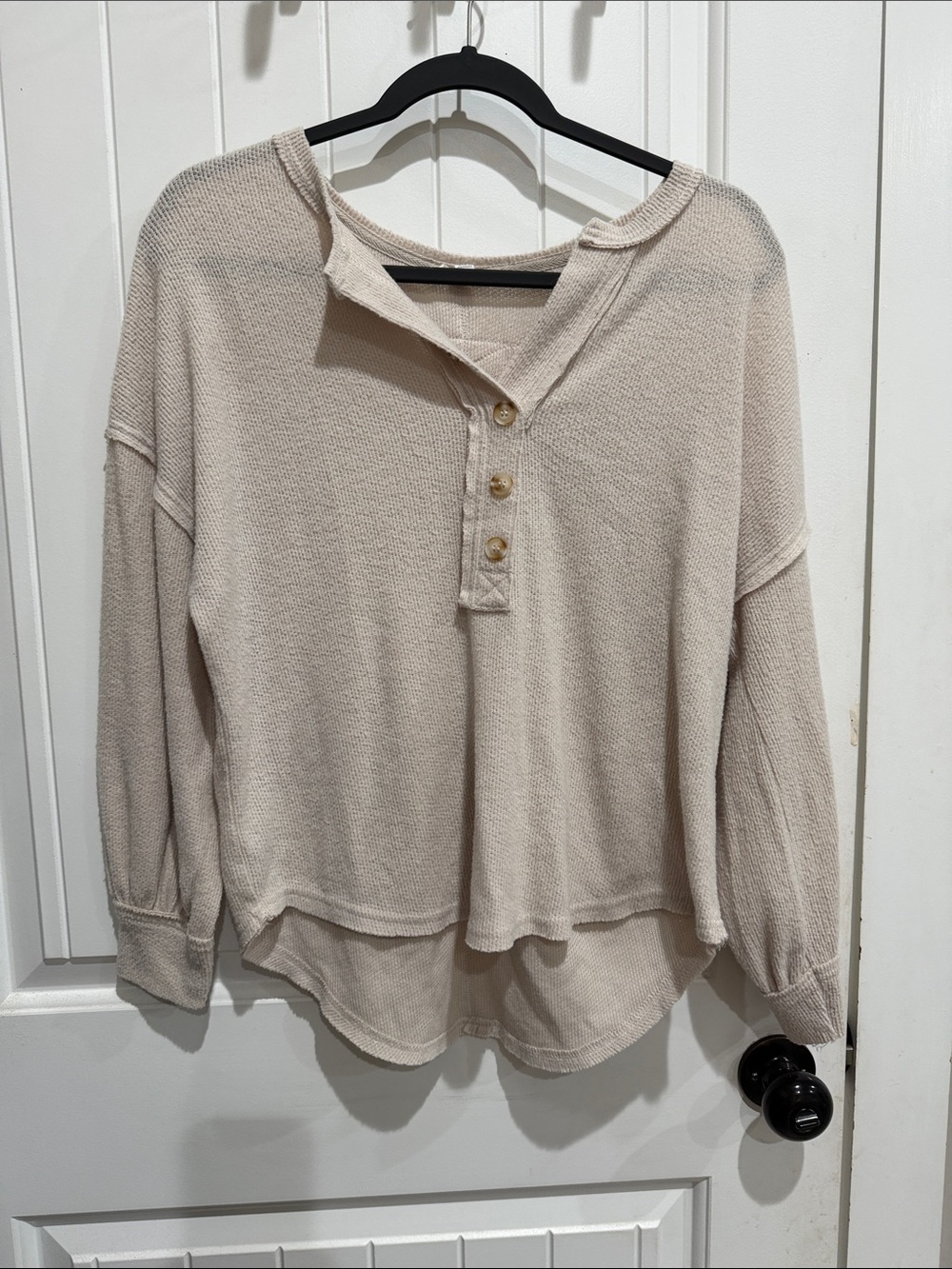 Blu Pepper Cream Waffle Henley Sweatshirt